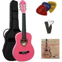 MSA Konzertgitarre 1/4 Kindergitarre Set Tasche Band Saiten 3xPlektron, Gitarre aus Lindenholz Nylonsaiten
