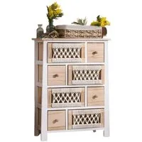 Dekoleidenschaft Schubkastenkommode Kommode "Makramee" aus Holz & Textil 56x77 cm, 8 Schubladen, Boho Chic, Schubladenkommode, kleine Holzkommode, Flurkommode, Nachtkommode