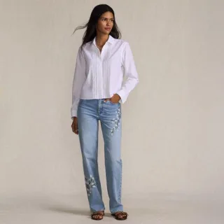 Bestickte Soft Denim Relaxte Straight Fit Jeans Mid Waist, Damen,  Blau, Elasthan/Baumwoll-Mischung, by Lands' End