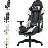 FOXSPORT Gaming-Stuhl inkl. Rücken- & Nackenkissen, ergonomischer Bürostuhl (Computer Stuhl mit Racing-Design, Drehstuhl mit 3D-Armstützen und verstellbarer Fußstütze, 150° verstellbare Rückenlehne, 1 St), 360° drehbar, 10 cm Höhenverstellung, belast
