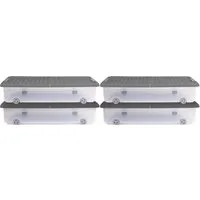 ONDIS24 Aufbewahrungsbox Unterbettbox Rollerbox 35 W aus Kunststoff (4er Set), Volumen ca. 35 Liter, Maße ca. 74 x 37 x 17 (H) cm, transparent-grau