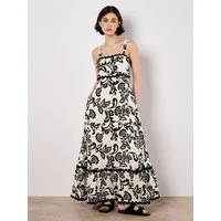 Apricot Maxikleid Monochromes Sarasa Maxikleid mit Blumenmuster