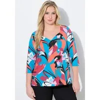 Ulla Popken T-Shirt T-Shirt abstrakter Druck Herzausschnitt Halbarm