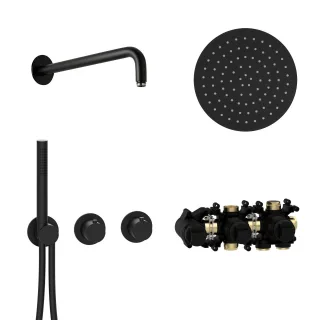 Herzbach MODUL7 Thermostat-Set T-RB250 Wandarm Regenbrause Ø250mm Schwarz matt, 70.702711.1.12 70.702711.1.12
