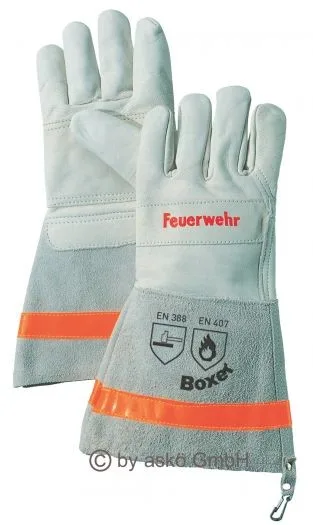Einsatzhandschuh BOXER askö | Aufdruck "FEUERWEHR" | Stulpe | Grau | EN 388 407 | normale Feuerbekämpfung Bergung Rettung | Pulsschutz 7