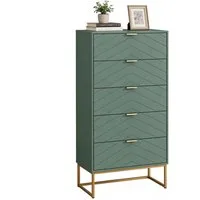 UEV Kommode mit 5 Schublanden, Sideboard, Schubladenschrank, Schmal kommode modern (60x34x110cm, Schrank für Wohnzimmer Schlafzimmer Flur Büro), mit Kippschutz Aufbewahrungskommode, Mehrzweckschrank aus Holz