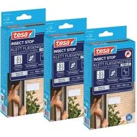 tesa Insektenschutz-Fensterrahmen Klett Fliegengitter Premium für Fenster, Insektenschutz, ohne bohren, (Komplett-Set, 3-St., zuschneidbar, selbstklebend - 100 cm x 100 cm - Weiß (Sichtschutz), Mückenschutz mit starkem Klettband, rückstandsfrei entfe