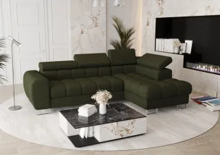 Ecksofa Schlafsofa BASTIEN in Stoff Aragon Grün Ottomane Rechts