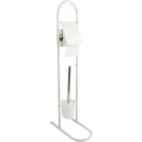 MSV Toilettenpapierhalter WC Standgarnitur 2in1, Kombiniertes Badezimmer Standelement aus Toilettenbürste und Rollenhalter, Bürste Edelstahl, herausnehmbarer Innenbehälter, pulverbeschichteter Stahl, weiß, 29x16x70 cm