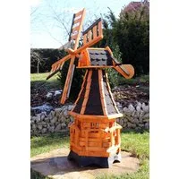 Holzdekoladen Deko-Windrad Gartenwindmühle Holz 100 cm – mit Solarlicht, drehbar