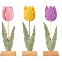 Seyila Home Dekofigur Tulpen aus Filz mit Holzfuß 3 er Set