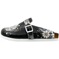 DOGO Comfie Pantoletten Hausschuhe Bee With Flowers Damen Sandalen Hausschuh Handgefertigt