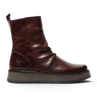Fly London Damen Weinleder-Zip-Up-Plattform-Stiefel – RENO053FLY