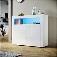 SONNI Kommode Sideboard Weiß Hochglanz mit LED Beleuchtung Kommode, Wohnzimmer