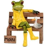 formano Sammelfigur Frosch auf Bank 13cm maritime Deko mit Moin-Gruß Möwe und Regenjacke