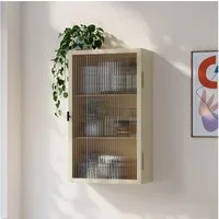 en.casa Hängeschrank »Zundert« 60 x 35 x 15 cm mit geriffelter Glastür Stahl Kamelfarben