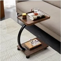 TUWENA Beistelltisch Beistelltisch C Form, Couchtisch Kleiner, Sofatisch mit Rollen 360°, Beweglich Couchtisch Betttisch für Couch Wohnzimmer und Schlafzimmer