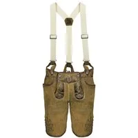 Maddox Trachtenlederhose "Kreuzberg" mit Hosenträgern - Antik Eiche, Kurze Damen Bermuda