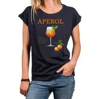 MAKAYA Print-Shirt Damen mit Orangen Motiv Aperol Spritz Glas Party Outfit Lässig Elegant (Schwarz, Weiß, Blau, Grau, Grün, Rosa, 34, 36, 38, 40, 42, 44, 46, 48, 50) große Größen