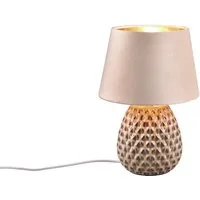 Reality Leuchten LED Nachttischlampe, LED wechselbar, warmweiß, dimmbar Designer Lampenschirm Samt & Keramik-fuß Gold-en, Höhe 35cm