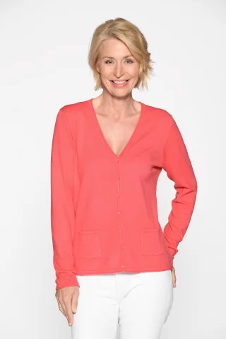 CLARINA - NOS V-Cardigan, 1/1 Arm, uni 451 geranie - Gr. - 46
