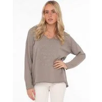 Zwillingsherz Sweatshirt "Positive Mind" ausgefranster V-Ausschnitt, Used Look, Langarm, Schriftzug