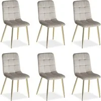 Homestyle4u Polsterstuhl Esszimmerstuhl Samt Leinen Grau Gesteppt Metallbeine Esstisch Küche (6er Set, 6 St), Samtbezug, Stuhlbeine in Gold, Essstuhl