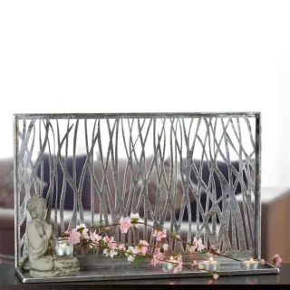 Exklusives Deko Objekt Lianen 60x38cm aus Metall mit Kerzenhalter antik silber