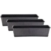 BigDean Blumenkasten 3er Set Pflanzkasten mit Untersetzer 60 cm lang Rattan-Optik anthrazit (Set, 3 St., Balkonpflanzkasten), Balkonpflanzkasten, Rattan-Optik, Mit Untersetzer, Robust