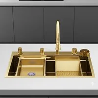 Faizee Home Edelstahlspüle Premium Küchenspüle Viele Farben Wasserfall Küchenarmatur Zubehör Set