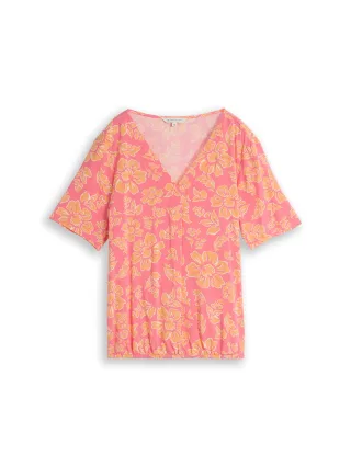 Tom Tailor - Bluse aus Viskose pink big flower design - Gr. - 42