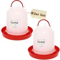GarPet Wasserspender 2er Set Hühnertränke 6 L Geflügeltränke Wasserspender Hühner Tränke 0.75 l