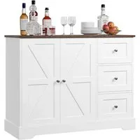 HOMECHO Sideboard, Küchenschrank mit Arbeitsplatte, Buffetschrank Weiß & Braun