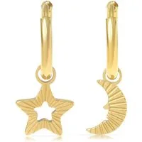 Made by Nami Paar Ohrhänger Set Ohrhänger Silber/Gold Edelstahl Stern Mond hypoallergen wasserfest, aus Edelstahl – Boho-Stil – für empfindliche Haut – alltagstauglich