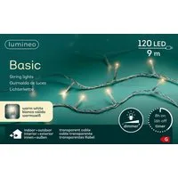 Lumineo LED-Lichterkette Lumineo Lichterkette BASIC 120 LED 9 m warm weiß, transparentes Kabel, Indoor/Outdoor, dimmbar, 8h-Timer, + 5 m Zuleitung