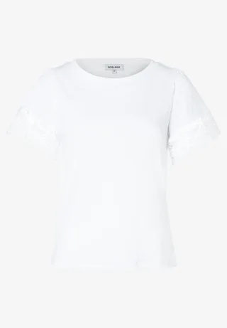 MORE & MORE - T-Shirt mit Spitzen-Ärmel weiß - Gr. - 42