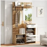 HAUSS SPOLE Garderoben-Set mit Spiegel, Schuhbank, Schuhschrank, Mit 1 Schublade und 2 Schränken, (Kompaktgarderobe, Flurschrank, 1-St., 100*38.5*190cm), mit Spiegel