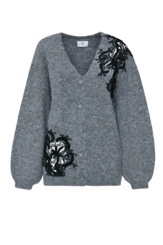 bsb - Cardigan mit Spitze grau - Gr. - XS