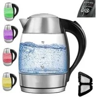 LMG Germany Wasserkocher 1,7 l Glas Edelstahl Wasserkocher 2200W, LED & Temperatureinstellung, 1,8 l, 2200 W, Edelstahlgehäuse, Temperatureinstellung, Schnellkochfunktion