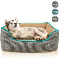 Bluzelle Tierbett Kuscheliges Hundesofa - S, Kunstleinen, Teddy-Fell Plüsch, Hundebett / kleine Hunde & Katzen / Waschbar / Hundekorb & Tier-Kissen