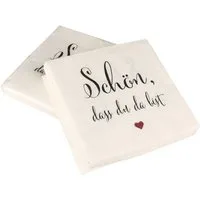 Macosa Home Papierserviette Servietten mit Spruch 33x33 cm weiß schwarz, (Dekoservietten, 40 St., Tisch-Deko Schön DASS Du da bist Einweg Geburtstag Fest)