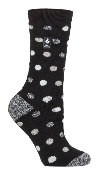 Heat Holders Lite - Womens isoliert thermische Socken | Mehrere Designs einschließlich Argyle Streifen Herzen Sterne | Warme Socken für den Winter - Schwarz / Weiß (Malaga)