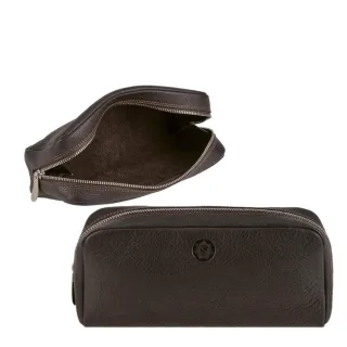 Kosmetiktasche klein handlich Leder mocca 19x8cm | Sonnenleder Faschina. Ein kompakter Organizer für Kosmetik und Kleinteile in Ihrer Handtasche.