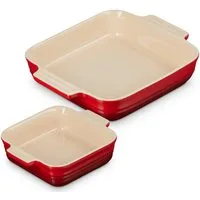LE CREUSET Backform Auflaufform Klassik quadratisch kirschrot 14/23cm Set 2tlg