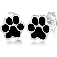 Elli Paar Ohrstecker Pfoten Tatze Emaille Hund Katze 925 Silber, Pfote
