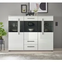 Home affaire Highboard Cantara, moderner Schrank, Vitrine in Eiche Dekor, Weiß oder Kaschmir, schwarze Stangengriffe, ausreichend Stauraum, vielseitig einsetzbar