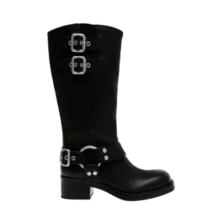 Steve Madden - "Eastern" Motorrad-Stiefel für Damen, Leder, mit Schnalle (Schwarz)