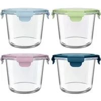 OSTWOLKE Frischhaltedose 4er Set Glasbehälter mit Deckel Meal Prep Gläser Salatschüssel, Borosilikatglas, Luftdichte