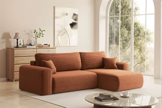 Ecksofa Schlafsofa FLORA Stoff Poso Rostbraun Ottomane Rechts