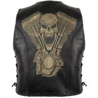 MDM Lederweste Biker Lederweste mir einer Totenkopf Laser Gravur